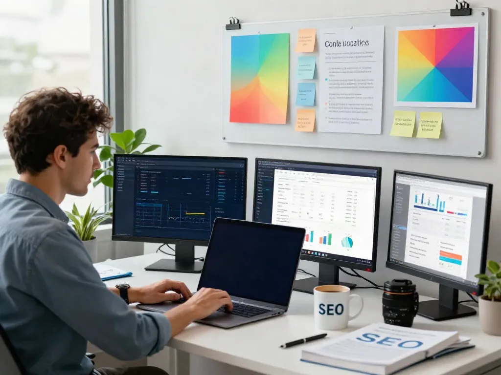 SEO expert analyzing instant indexing strategies in modern office